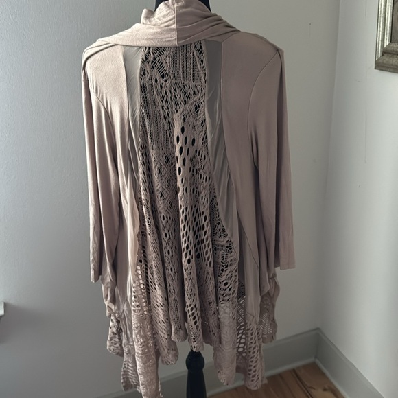 Lavanya open cascade front dusty rose crochet detailing cover up cardigan sz XL - Picture 4 of 5